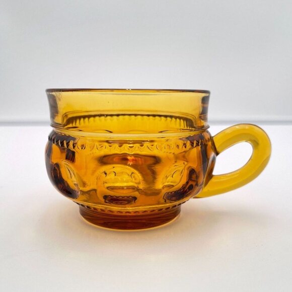 Vintage King’s Crown Amber Thumbprint Tea Cups – Set of 4 | Short King's Crown S - Picture 5 of 5